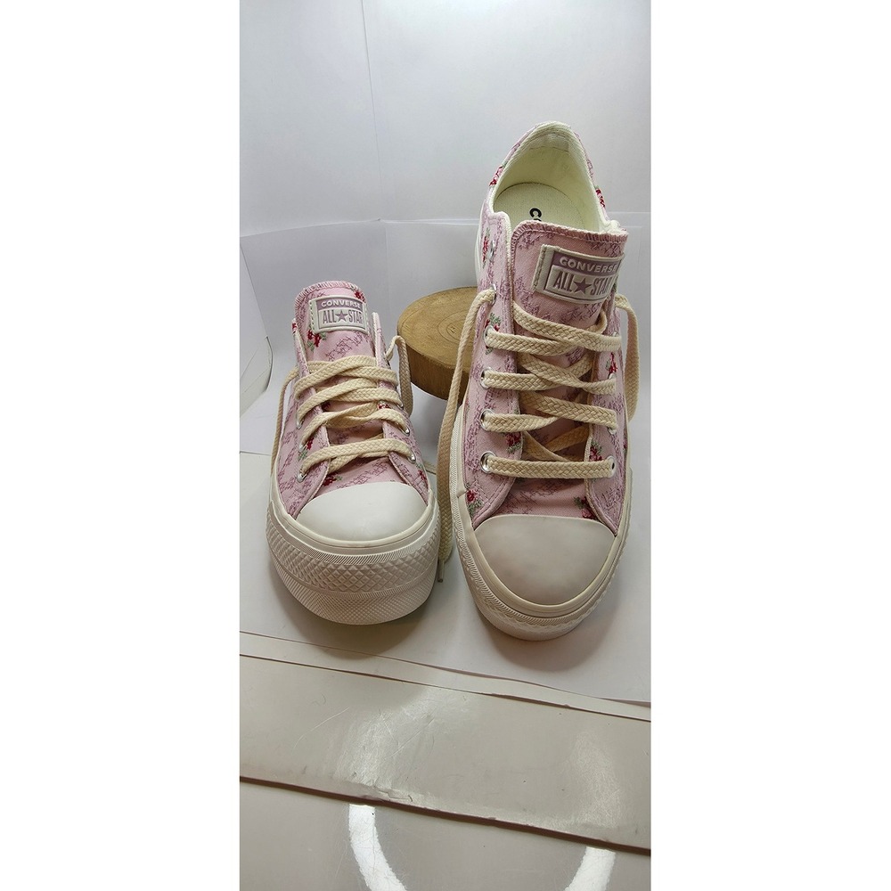 Converse Chuck Taylor All Star Lift Platform Pink Floral Embroidered Shoes 7.5